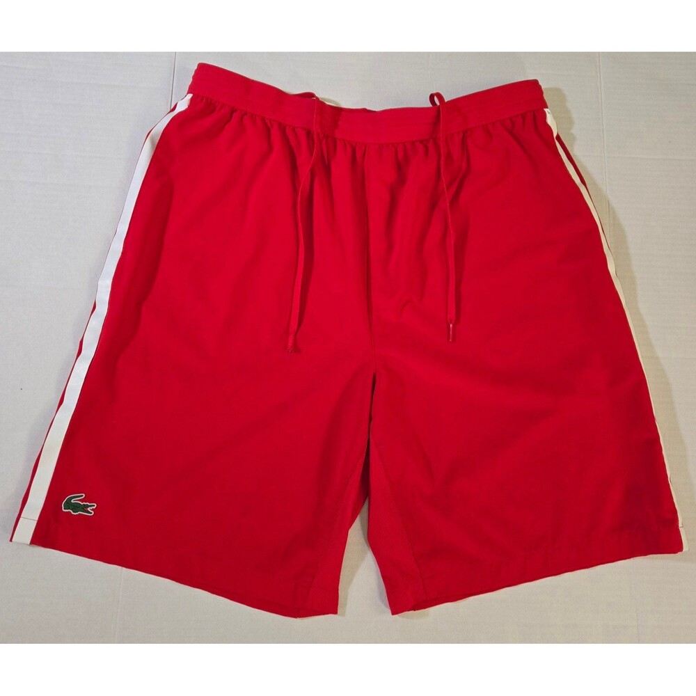Lacoste Sport Novak Djokovic GH9542 Mens Lg Tennis Shorts, Red w/white stripe